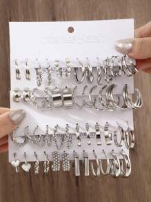 48 pièces/Set Boucles d'oreilles vintage en forme de cœur, style mode classique convenant à la vie quotidienne, aux fêtes et aux festivals de musique