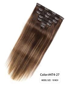 7片/套夹式接发，真人发，#4/27/4 中棕色/栗棕色混合直发，夹式真人发接发
