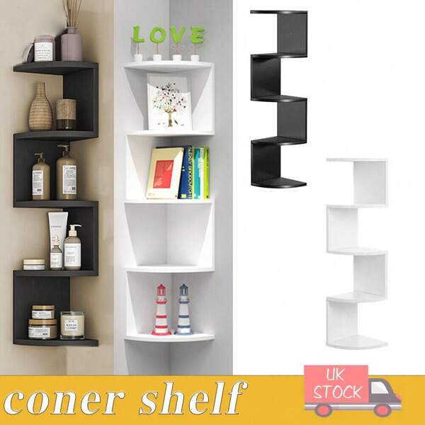 New 5 Tier Floating Wall Shelves Corner Shelf Storage Display Bookcase Unit