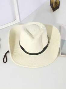 1pc Men's Straw Woven Sun Hat, Large Brim Cowboy Fishing Hat For Outdoor Spring Summer Beach Vacation, Foldable Wide Brim Breathable Woven Grass Cap - MZ1706 - View 8