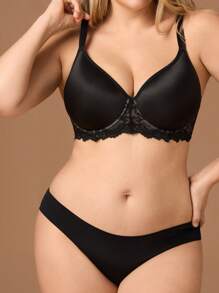 Elegant Black Satin Minimizer With Lace Trim T-Shirt Bra – Women's Plus Size, Compression, Lift, Full Coverage & Ultimate Comfort