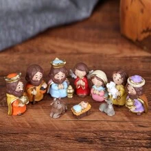 10 PCS Ornament Cartoon Birth Of Jesus, Nativity Scene Ornaments, Home & Office Decoration