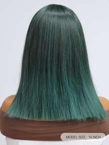 High Quality Natural Vertical Dark Green 14-Inch Short Straight Bob Wig With Bangs Ladies Fashion Wig Synthetic Heat-Resistant Fiber Wig Perfect For Holiday Travel Family Party Cosplay Everyday Wear