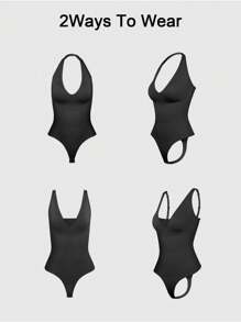 1pc Women's Seamless Shapewear Jumpsuit, Convertible Design With Detachable Straps, Tummy Control And Butt Lift, Full Body Shaping For Outdoor/Bikini Wear - Black - View 2