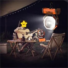BDQ 20000mAh 1PC Portable Rechargeable Fan - Camping Fan For Tent,Fan 3-In-1 Camping Fan USB Fan With Light & Remote For Indoor,Cordless Fan Can Be Hung Upsde Down,Outdoor, Tent, Travel, BBQ, Fishing, Jobsite - 亮橙色 - 查看 4