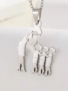 1 件时尚不锈钢家庭母亲儿童兄弟姐妹吊坠项链，适合家庭聚会节日礼物