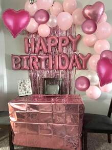 49pcs Pink Happy Birthday Balloon Set, Includes Birthday Set & Heart-Shaped Balloons & Metallic Pink Balloons, Suitable For Birthday Party, Adult Ceremony, Wedding, Bridal Shower, Anniversary, Shower Party - Multicolor - View 6