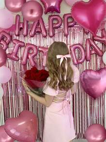 49pcs Pink Happy Birthday Balloon Set, Includes Birthday Set & Heart-Shaped Balloons & Metallic Pink Balloons, Suitable For Birthday Party, Adult Ceremony, Wedding, Bridal Shower, Anniversary, Shower Party - Multicolor - View 3