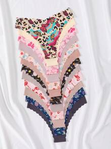 12 条装女士舒适透气可爱印花波浪无缝内裤，日常穿着和运动/瑜伽 V 形腰带 - 彩色 - 查看 3