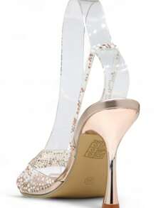 Sparkling Crystal Stiletto Heels Stylish High Heels Summer Sandals For Women - Champagne - View 5