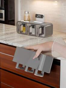 1 Pezzo Barattolo portaspezie di lusso grigio e bianco latte, contenitore di stoccaggio per scaffale, barattolo portaspezie autoadesivo da montare a parete, design alla moda adatto per armadietti, cucina, per zucchero, sale, pepe, senza bisogno di forature, per piano di lavoro in cucina e conservazione degli alimenti - Multicolore - Visualizzare 3