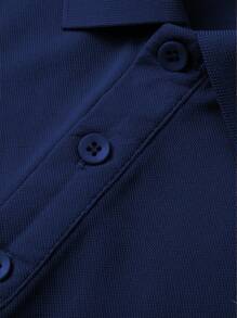 Officeau Men's Heart Print Short Sleeve Casual Commuting Polo Shirt Spring To Summer - Navy Blue - View 5