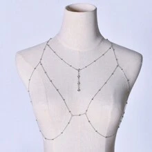 Sexy Women's Body Chain, Rhinestone Pendant Tassel Necklace, Sexy Chest Chain, Rhinestone Pearl Chain, Sexy Women Body Chain Jewelry, Rhinestone Pendant Tassel Necklace, Sexy Chest Decoration Chain, Fashionable Sexy Elegant Chain For Women, Elegant Sexy Women Necklace