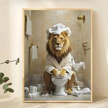 1 Pc  Funny Lion Room DecorWooden Framed Canvas Painting -  Thickness 2.25cm/0.9inch,Home Gift Decoration, Room Decoration Aesthetic, Wall Decoration Art, Perfect Gift, Autumn And Winter Wall Decoration, Living Room Decoration, Bedroom Decoration, Kitchen Decoration, Entry Decoration, Bathroom Decoration, Direct Wall Painting, High Quality Wall Painting Poster - Black - View 1