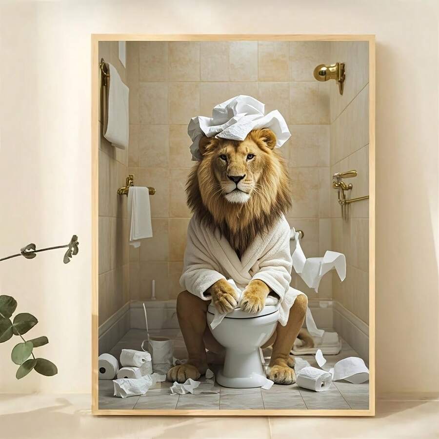 1 Pc  Funny Lion Room DecorWooden Framed Canvas Painting -  Thickness 2.25cm/0.9inch,Home Gift Decoration, Room Decoration Aesthetic, Wall Decoration Art, Perfect Gift, Autumn And Winter Wall Decoration, Living Room Decoration, Bedroom Decoration, Kitchen Decoration, Entry Decoration, Bathroom Decoration, Direct Wall Painting, High Quality Wall Painting Poster - Black - View 1