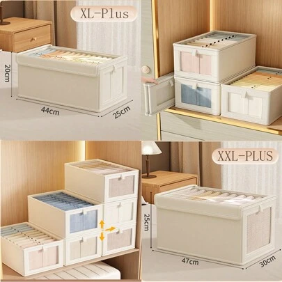 1pc Large Canvas Storage Box With Clear Window,Collapsible Clothes Organizer With Lid,Family Moisture-Proof Closet Organizer Clothes Sorting For Home,Back To School Bedroom Storage Bag,Dorm Essentials Wardrobe Organiser ,Closet Storage,Quilted Bag Underbed Organizer Box