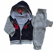 Sea Surf Children's Plush Sweatshirt Set, Fully Lined, Cozy And Warm, Ideal For Intense Cold, Casual And Modern Style For Boys, Perfect For Walks, Parties, Outdoor Play, Daily Use In Winter And Gifts. - 藏蓝色 - 查看 2