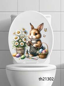 1PC Easter Bunny & Eggs Printed Toilet Sticker, For Home Decoration & Easter Bunny Bathroom Stickers - Waterproof PVC, Spring Butterfly Wall Decal, Vinyl Decal For Home Decorations, Spring Butterfly Element Wall Stickers Decoration Items Refresh Your Home, Rama Decoration Stickers - 11.81*11.81in/11.61*11.61in
