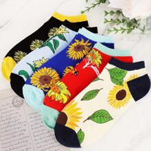5 paires de chaussettes de cheville de femme cadeaux de tournesol amusants mignons