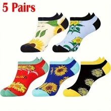 5 paires de chaussettes de cheville de femme cadeaux de tournesol amusants mignons