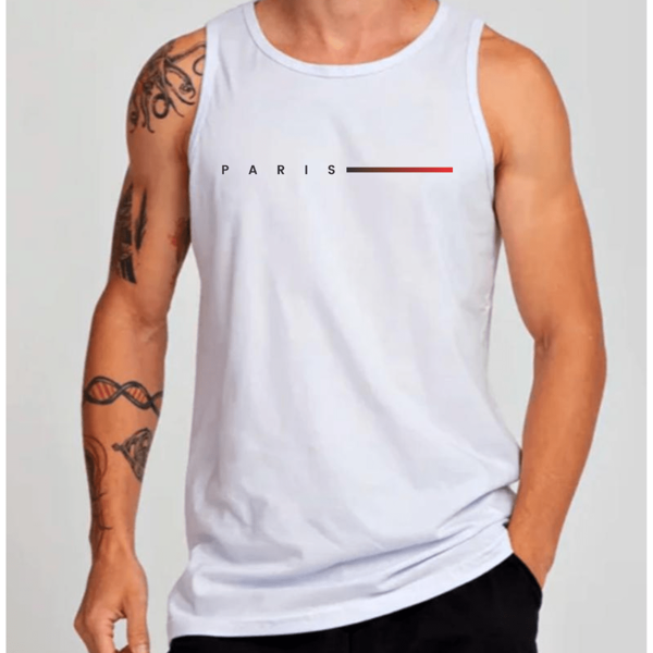 Regata Masculina PARIS para Academia Treino Moda Praia Estilosa Fresco 100% Algodão CV015