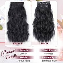 20inch Wavy Thick Hair Extensions Clip In Black Hair 4pcs Clip In Hair Extensions Balayge Double Weft Hair Extensions Full Head Synthetic Hair Pieces For Women Daily Uses Natural Synthetic Hair For Music Festival Party Vacation And Carnival - 黑色 - 查看 7
