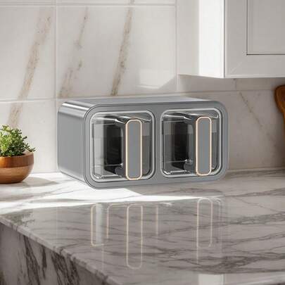 1 件豪华灰色和乳白色香料罐，香料架抽屉收纳盒，自粘式壁挂式香料容器，时尚外观适用于橱柜、厨房、糖、盐、胡椒储存，无需钻孔，厨房台面和食物储存