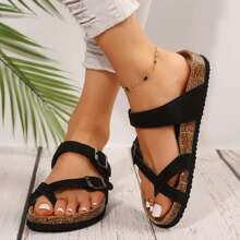 Comfortable Women's Cork Footbed Sandal With Adjustable Buckle For Summer Beach Sandals - màu đen - Xem 5