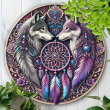 1 stuk grappige houten ronde wolf dromenvanger plaquette, vintage verjaardagscadeau, ornament, fantasierijke decoratie voor kamer, muur, huis, tuin, bar, diverse gatenpatronen