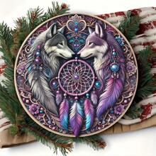 1 stuk grappige houten ronde wolf dromenvanger plaquette, vintage verjaardagscadeau, ornament, fantasierijke decoratie voor kamer, muur, huis, tuin, bar, diverse gatenpatronen