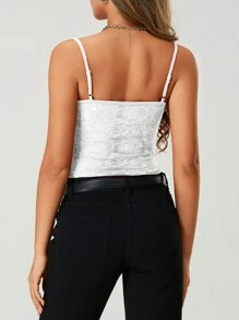 Women's Y2K Lace Floral Cami Tank Tops Spaghetti Strap Ruched Front Lace Patchwork Camisole Crop Tops Sexy Backless Sleeveless Slim Fit Vests Shirts Teen Girls Going Out Tops Aesthetic Clothes Club Streetwear - 白色 - 查看 2