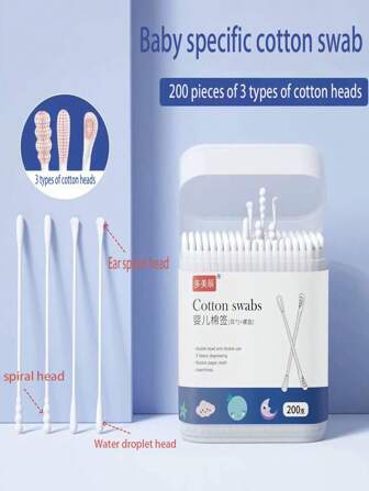 200 pièces Cotons-tiges de nettoyage, convenant aux nouveau-nés, nourrissons et enfants, pour bébés