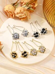 1/4 Pairs Fashionable Metal Heart Inlaid Cubic Zirconia Pendant Earrings, Luxury Rhinestone Heart Shaped Eardrop, Suitable For Women Daily, Party Wear, Valentine's Day Gift