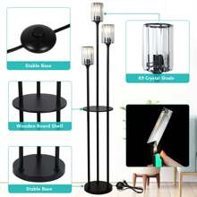 Crystal Floor Lamp With Shelves, Modern Floor Lamps For Living Room Decor, 3-Lights Standing Lamps With Table, Black Floor Lamp With Crystal Shade, On/Off Foot Switch, Corner Floor Lamp For Bedroom - 查看 4