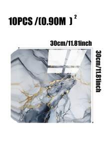 10片/套 0.9㎡ 仿陶瓷大理石纹理自粘墙纸，防水防潮墙面装饰防溅板，铝塑复合墙板 - 霧霾藍 - 查看 5