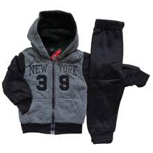 Sea Surf Children's Plush Sweatshirt Set, Fully Lined, Cozy And Warm, Ideal For Intense Cold, Casual And Modern Style For Boys, Perfect For Walks, Parties, Outdoor Play, Daily Use In Winter And Gifts. - 深灰色 - 查看 2