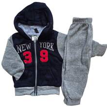 Sea Surf Children's Plush Sweatshirt Set, Fully Lined, Cozy And Warm, Ideal For Intense Cold, Casual And Modern Style For Boys, Perfect For Walks, Parties, Outdoor Play, Daily Use In Winter And Gifts. - 藏蓝色 - 查看 4
