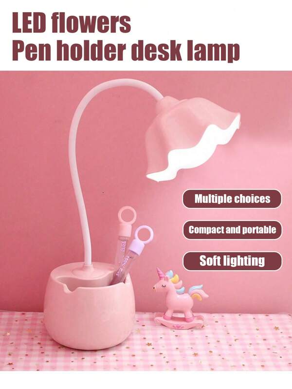 3-In-1 Multifunctional LED Circular Desk Lamp With Flower Designs, White Light Eye Protection For Bedroom, Dormitory, Desktop, Pen Holder, Phone Stand, Reading Light, Bedside Lighting