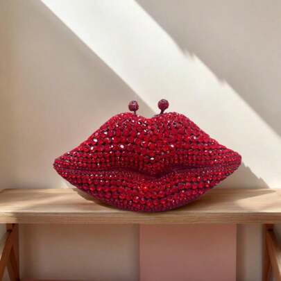 Women Sparkling Lip Evening Bag Rhinestone Clutch Luxury Purse Crystal Clutch For Wedding Party Prom