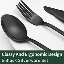 48-Piece Black Silverware Set With Organizer, Black Flatware Set With Steak Knives For   Tainless Steel Tableware Cutlery Set, Mirror Finished Utensil Sets For Home Restaurant