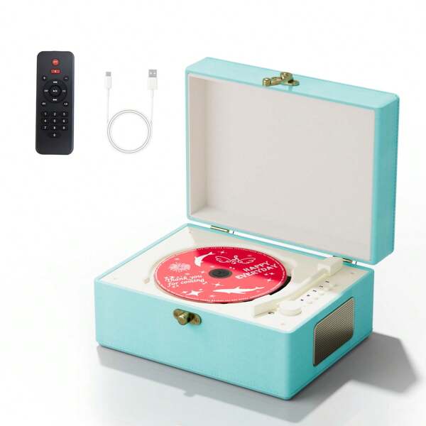 Yintiny Rechargeable Leather CD Player With Speakers; Bluetooth Transmitter; Festival Gift; BGM Player For Home Decor