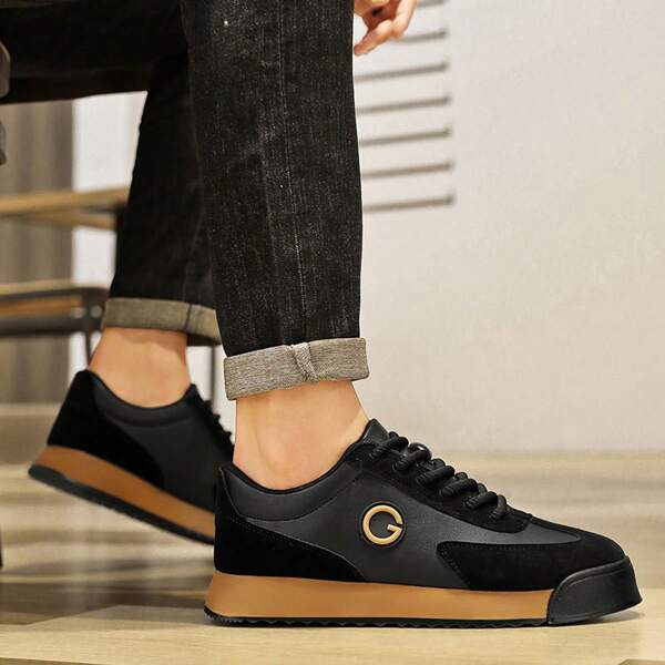 أحذية رياضية كاجوال للرجال للاستخدام الخارجي بآلية ربط، باللون الأسود، وصول جديد ربيع 2025