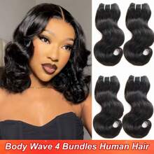 Body Wave Human Hair Bundles Brazilian Virgin Body Wave 4 Bundles Unprocessed Human Hair Weave Remy Hair Extensions Weft For Women Natural Color - Black - View 1