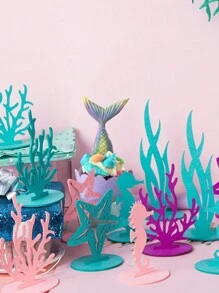 10pcs Felt Underwater World Tableware Decorations, Centered On A Mermaid Princess Themed Birthday Party Tabletop, DIY Furniture, Suitable For Birthday Party, Home Decor (5 Styles, Random Colors), Party Promotion, Back To School, Carnival