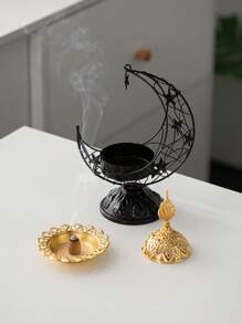 1pc Moon Shaped Metal Incense Burner, Black & Gold, Minimalist Modern Style, Luxury Style Incense Holder, Middle Eastern Arabic Incense Burner, Suitable For Home, Living Room, Office, Hotel, Holiday Decor - Multicolor - View 10