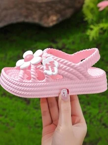 女童 EVA 防滑软底沙滩花凉鞋，适合室内和室外，夏季 - 粉色 - 查看 7