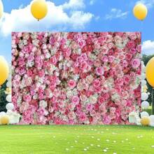 1pc Pink Floral Wall Photography Backdrops 3D Roses Flowers Party Banner 59.1*39.4/82.7*59.1/106.3*70.9 Inches Happy Mother's Day Newborn Bridal Wedding Birthday Anniversary Photo Background Indoor Outdoor Romantic Decoration Supplies