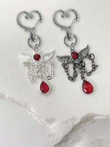 Yk2 Chilly Angel Wing Tassel Alloy Pendant Pendant Angel Wing Bracelet Necklace Diy Jewelry Accessories Keychain Bag Pendant, Silver Angel Wing Tassel Rhinestone Shiny Bag Pendant, Cute Keychain Purse Backpack Car Key Pendant Earbud Box Accessories