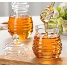 1 pièce Pot de miel/confiture en verre de style nordique de haute qualité, étanche et sans fuite, 300ml/450ml avec tige de mélange, convient pour la cuisine à la maison, le pique-nique en extérieur, le récipient de stockage