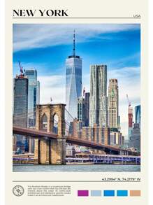 1 pieza Póster de escena de viaje a Nueva York con pintura en lienzo de las Montañas Catskill, Central Park y el Valle del Río Hudson para decoración de oficina y hogar sin marco